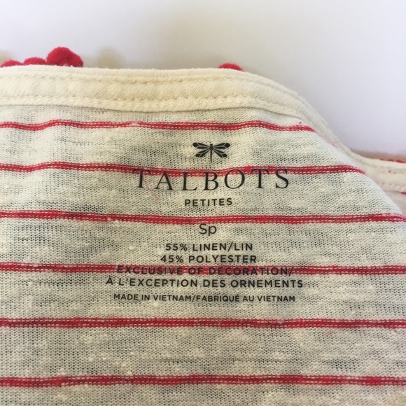 Talbots Lagoon Stripe Pom-Pom Trim Tee Sz.SmPetite - Picture 5 of 7
